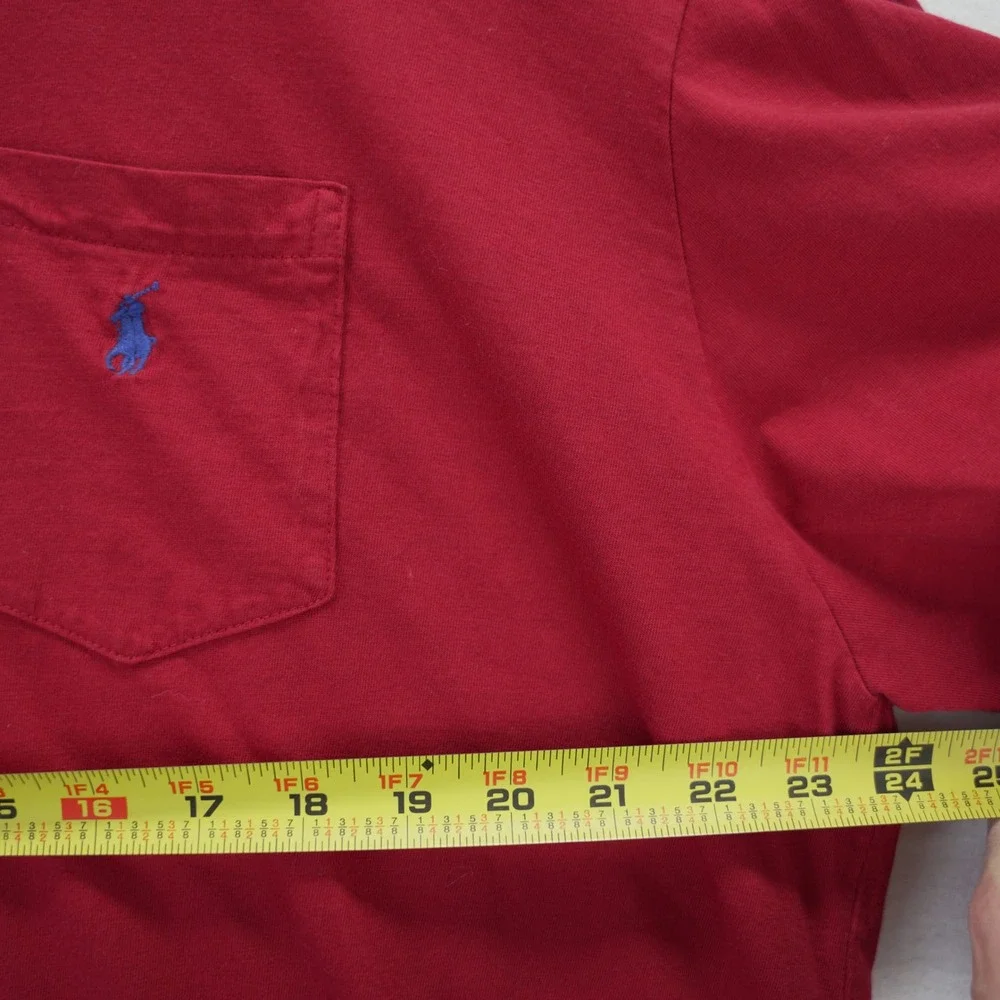 Polo Ralph Lauren Mens XL Red Long Sleeve Pocket T-Shirt Single Stitch Vintage
